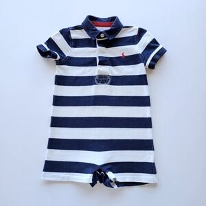 Ralph Lauren Navy and White Striped Polo Summer Onesie Romper 24m